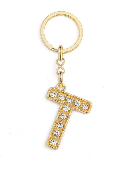 Harf Taşlı Gold T Harfi Anahtarlık