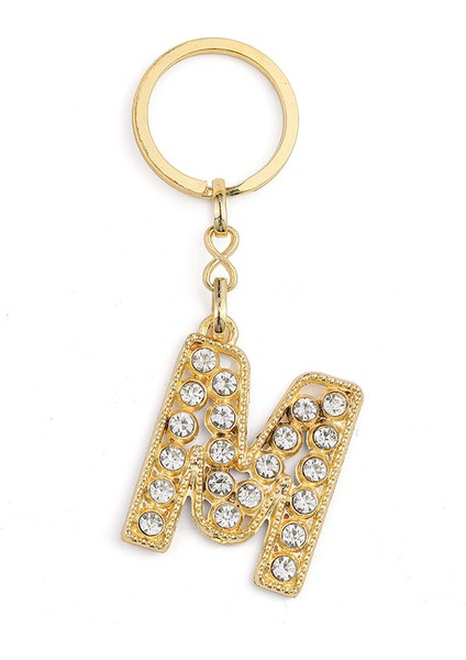 Harf Taşlı Gold M Harfi Anahtarlık