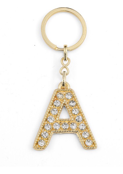 Harf Taşlı Gold A Harfi Anahtarlık