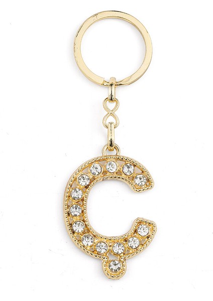 Harf Taşlı Gold Ç Harfi Anahtarlık