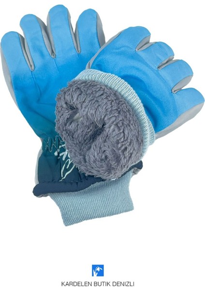Gökkuşağı Desen Su Geçirmez Çocuk Kar Eldiveni ( 5-8 Yaş )