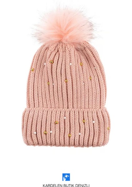 Kaliteli, Kadınlar Için Örgü , Taşlı Ponponlu Bere