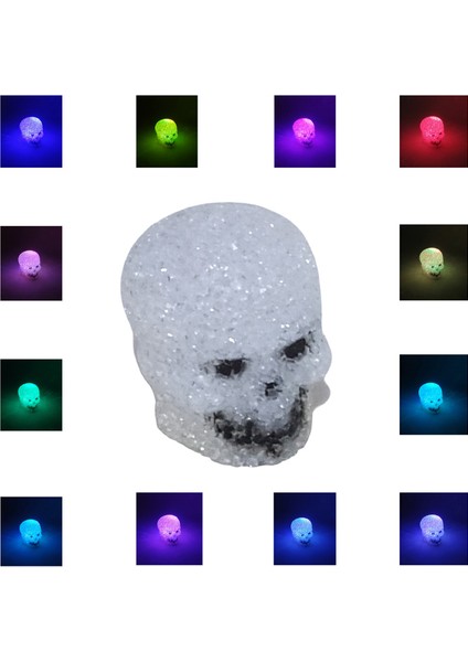 Renk Değiştiren Işıklı Pilli El Yapımı Küçük Kuru Kafa (7 cm x 6 Cm) 1 Adet