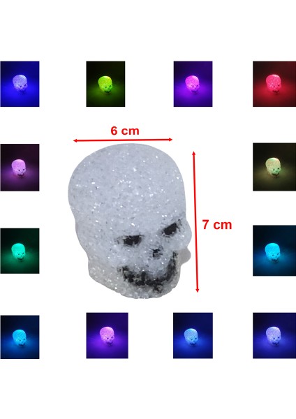 Renk Değiştiren Işıklı Pilli El Yapımı Küçük Kuru Kafa (7 cm x 6 Cm) 1 Adet modelleri