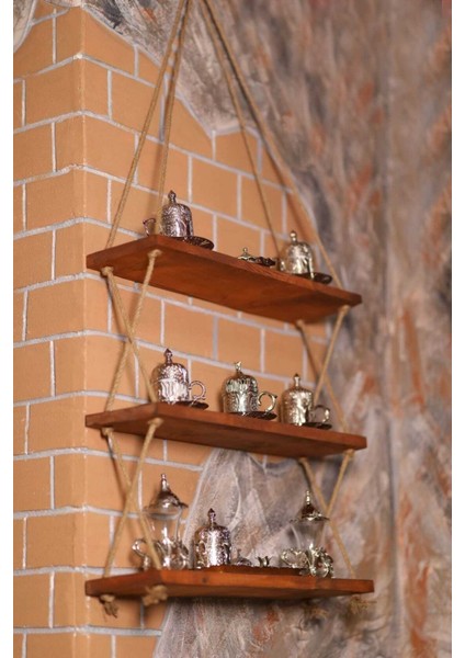 Duvar Rafı 3' Lü Ahşap Raf Asma Raf Doğal Çam Hasır Ipli Raflı Kitaplık 40CMX15CM fiyatları