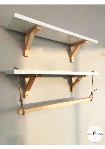 Halatlı Askılı Ahşap Beyaz Dekoratif Duvar Rafı Derinlik 15 cm 2'li fiyatları