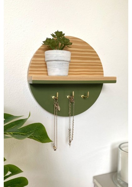 Kancalı Mini Yuvarlak Raf | Ahşap Raf | Maske Rafı | Duvar Dekoru | Anahtar Rafı | Vitrin Rafı