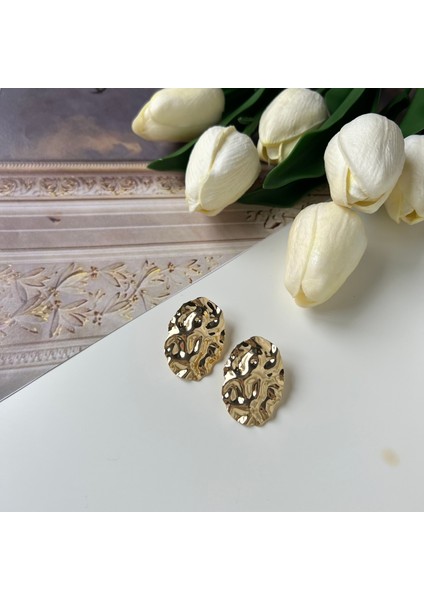 Gold Oval Ezme Küpe