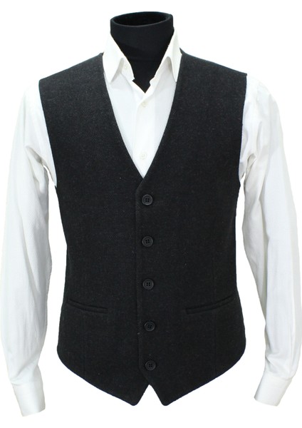 Erkek Yelek V Yaka Siyah Desenli Yün 50586