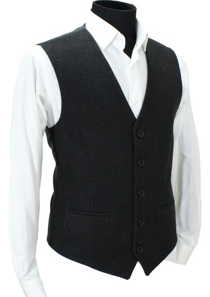 Erkek Yelek V Yaka Siyah Desenli Yün 50586 fiyatları