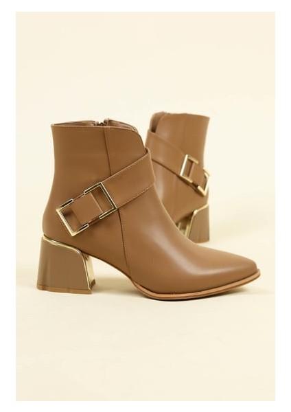 (Izlife) Tasarım Toka Detaylı Fermuarlı Kadın Bot Nut fiyatları