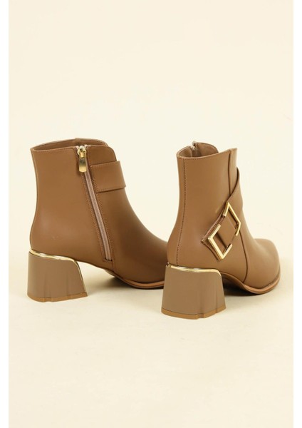 (Izlife) Tasarım Toka Detaylı Fermuarlı Kadın Bot Nut modelleri