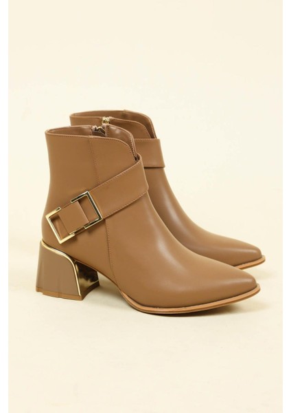 (Izlife) Tasarım Toka Detaylı Fermuarlı Kadın Bot Nut fırsatları