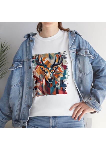 Geyik Tasarımlı Unisex T-Shirt modelleri