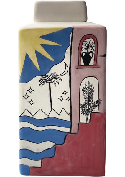 Güneşli Ev %100 El Yapımı Küp-30 cm