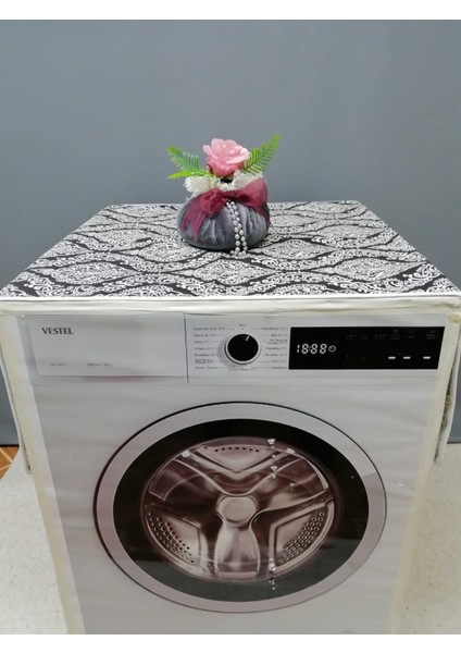 Siyah Beyaz Duck Kumaş Çamaşır ve Kurutma Makinesi Örtüsü 120X60CM