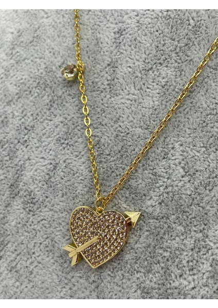 Çelik Gold Kalp Taşlı Kolye