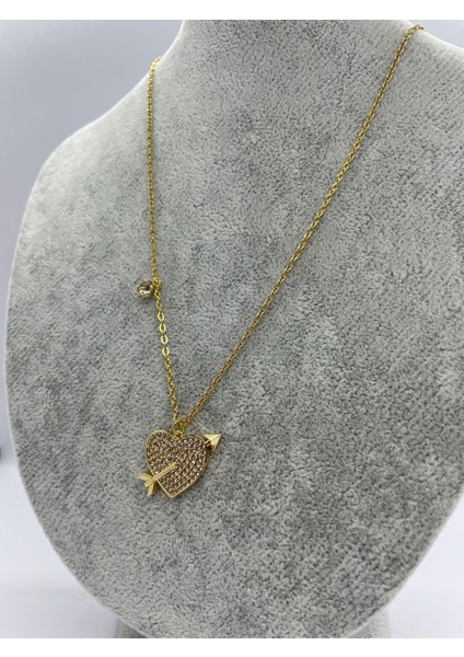 Çelik Gold Kalp Taşlı Kolye
