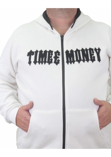 Mocgrande Fermuarlı Kapuşonlu Büyük Beden Sweat Time Money 23218 Ekru fırsatları