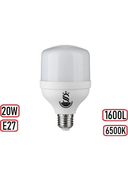 20W Tasarruflu E27 Beyaz Renk Torch LED Ampul-6 Adet