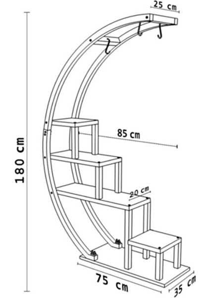 Dekoratif Siyah Metal Ayaklı Askılı Ahşap Çiçeklik Lüx Raf Saksılık indirimleri