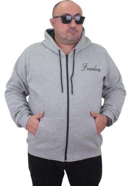 Mocgrande Fermuarlı Kapuşonlu Büyük Beden Sweat Freadom 23219 Grı Melanj