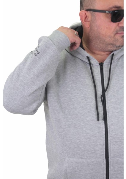 Mocgrande Fermuarlı Kapuşonlu Büyük Beden Sweat Freadom 23219 Grı Melanj modelleri