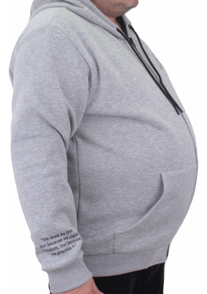 Mocgrande Fermuarlı Kapuşonlu Büyük Beden Sweat Freadom 23219 Grı Melanj fırsatları