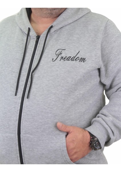Mocgrande Fermuarlı Kapuşonlu Büyük Beden Sweat Freadom 23219 Grı Melanj indirimleri