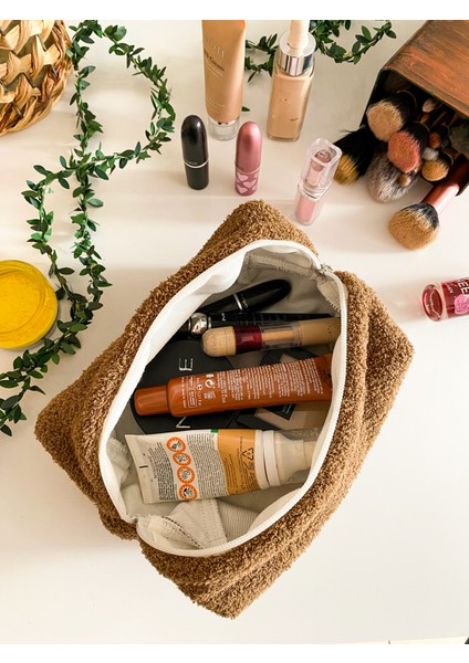 Kahve Peluş Krem Astarlı Makyaj Çantası Çanta Içi Organizeri fiyatları