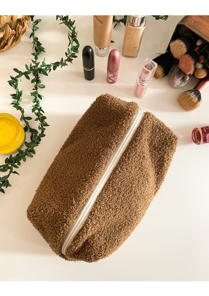 Kahve Peluş Krem Astarlı Makyaj Çantası Çanta Içi Organizeri fırsatları