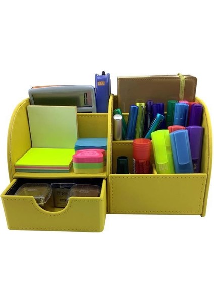 Masaüstü Düzenleyici Çekmeceli Organizer Kalemlik Pastel Sarı ND 1053