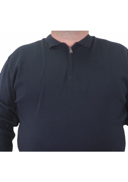 Mocgrande Erkek Büyük Beden Polo Yaka Fermuarlı Triko Kazak 23701 Lacıvert modelleri