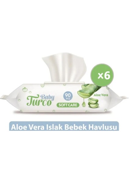 Plastik Kapaklı Islak Havlu Mendil Soft Care Aloe Vera 6 x 90 540 Yaprak