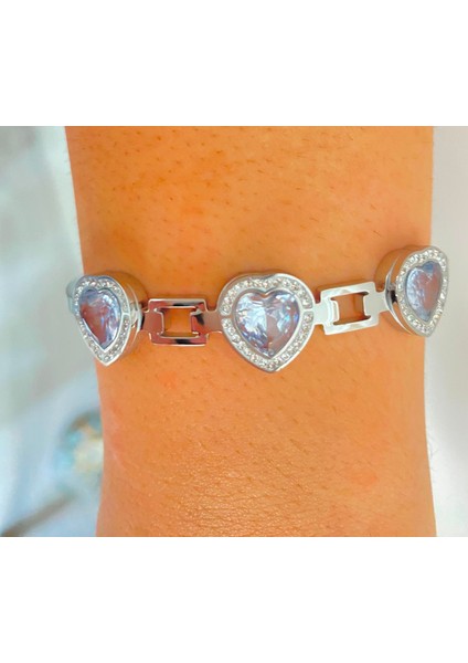 Zirkon Taşlı Kalp Çelik Bileklik Bilezik Künye fiyatları