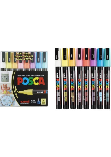 Posca Pc-3m Pastel Colours 0.9-1.3 Su Bazlı Boyama Markörü Seti Pastel Renkler 8 Renk