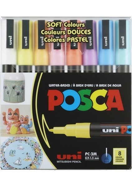 Posca Pc-3m Pastel Colours 0.9-1.3 Su Bazlı Boyama Markörü Seti Pastel Renkler 8 Renk