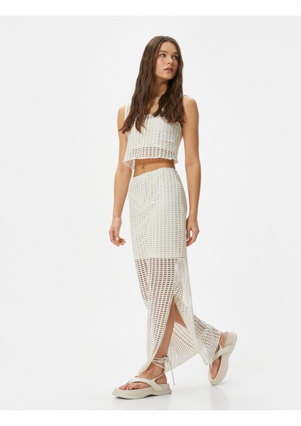 File Kalem Etek Midi Boy Yüksek Bel Yanları Yırtmaçlı Astarlı Slim Fit