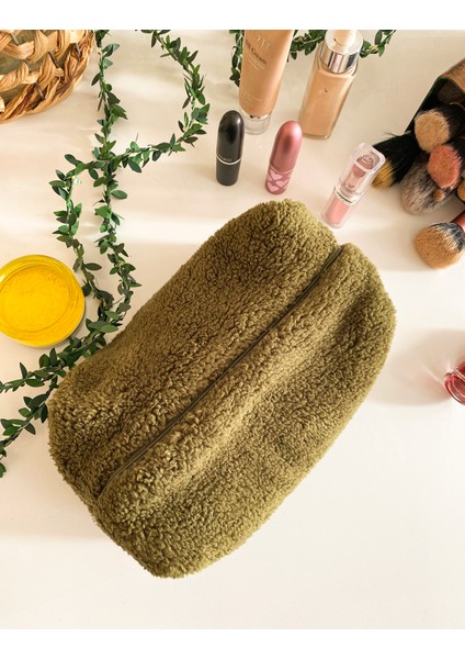 Yeşil Peluş Krem Astarlı Makyaj Çantası Çanta Içi Organizeri fiyatları