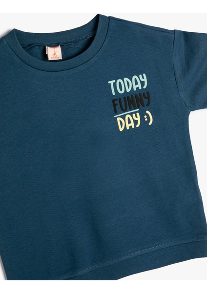 Slogan Baskılı Tişört Kısa Kollu Pamuklu modelleri