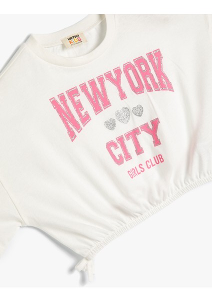 Crop Tişört Kolej Baskılı Kısa Kollu Pamuklu modelleri