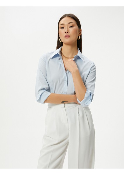 Slim Fit Gömlek Uzun Kollu Düğmeli Manşet Yaka
