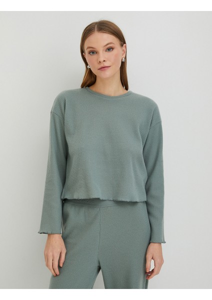 Kışlık Pijama Üstü Bisiklet Yaka Uzun Kollu Dokulu modelleri