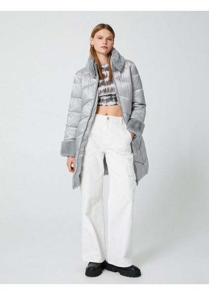 Uzun Şişme Mont Kemerli Kürk Detaylı Cepli fiyatları