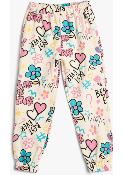 Jogger Eşofman Altı Baskılı Beli Lastikli Pamuklu