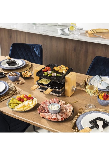 Pure 4 Raclette Makinesi - 4 Kişi Ters Çevrilebilir Izgara ve Teppanyaki Tabağı - 700W