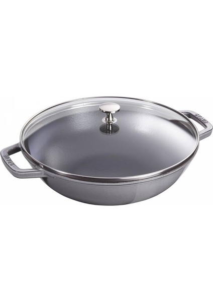 Izgara Aparatlı Mini Döküm Wok Gri 30CM Tencere