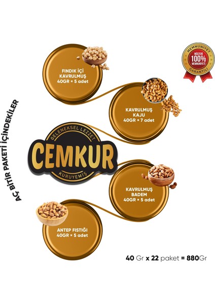 Cemkur Kuruyemiş Aç Bitir Paketi Karışık Kuruyemiş - 22 Paket 880GR