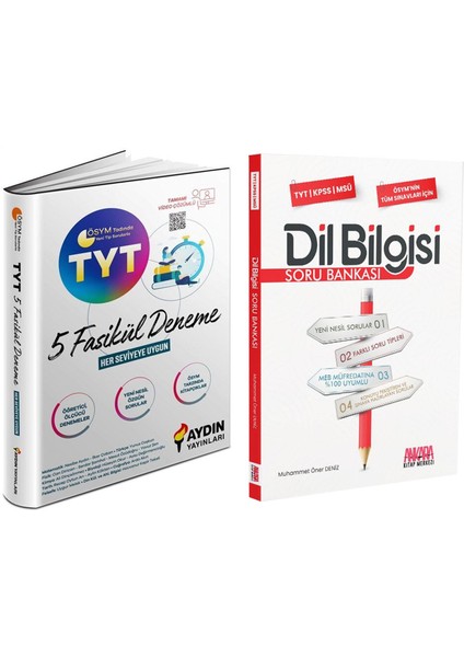 Aydın Yayınları TYT Fasikül 5 Deneme ve Ankara Kitap Merkezi Yayınları Dil Bilgisi Soru Bankası Seti 2 Kitap
