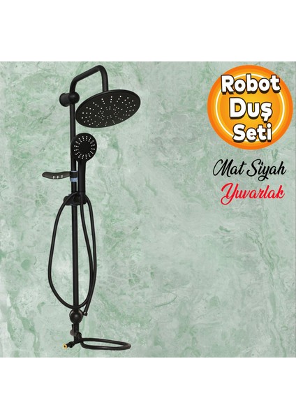 Robot Tepe Duş Seti Takımı Shower Yağmurlama Oval Banyo Masaj Duş Başlığı Sistemi Mat Siyah